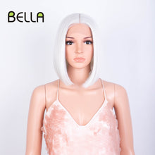 Load image into Gallery viewer, Bella Bob Wig Synthetic Lace Wig Short Blonde Bob Pink 613 Red Lemon Lace Short Hair 10-13 Inch Wigs For Women Lolita Cosplay
