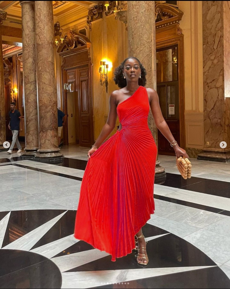 Women's Evening Gown Black One-Shoulder Crepe