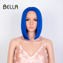 Load image into Gallery viewer, Bella Bob Wig Synthetic Lace Wig Short Blonde Bob Pink 613 Red Lemon Lace Short Hair 10-13 Inch Wigs For Women Lolita Cosplay
