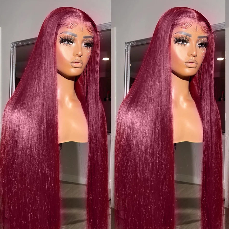 99j Burgundy Colored HD Lace Frontal Human Hair Wigs 13x4 Lace Front Human Hair Wigs Pre Pucked Lace Frontal Human Hair Wigs