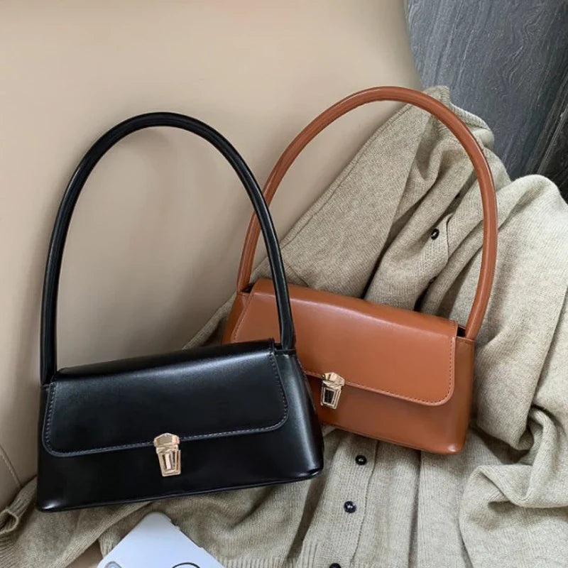 Women's Black Shoulder Bag One Size Faux Leather Vintage Style