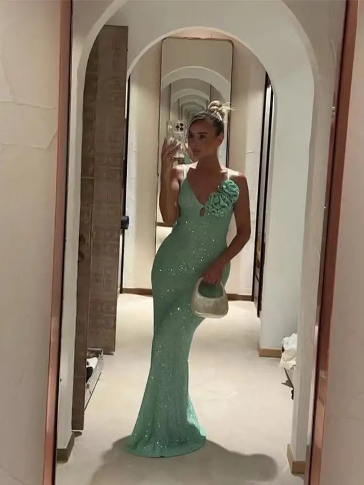 Women's Evening Dress Black Sequin Gown