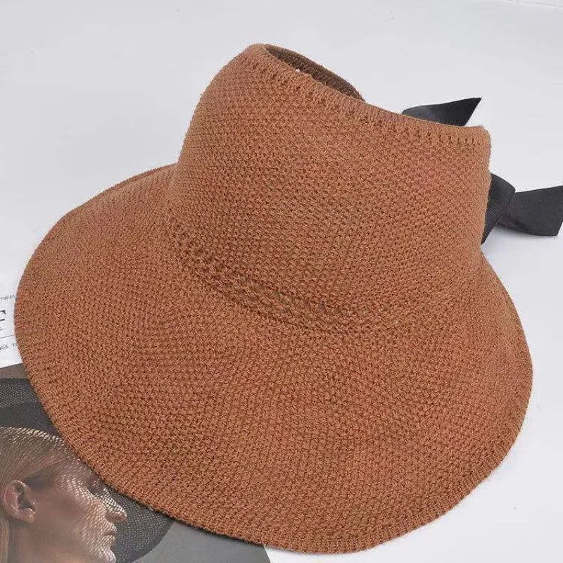 Summer Women Empty Sun Hat Breathable Hollow Foldable Big Brim Sun-proof Visor Cap Straw Hat Outdoor Travel UV Beach Cap