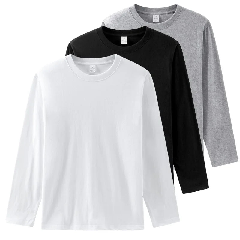 Cotton 100% Long-sleeved Men's T Shirt MRMT 2024 Brand New Round-collar Solid-color Men T-shirt for Male Tshirt Man Tops Tees