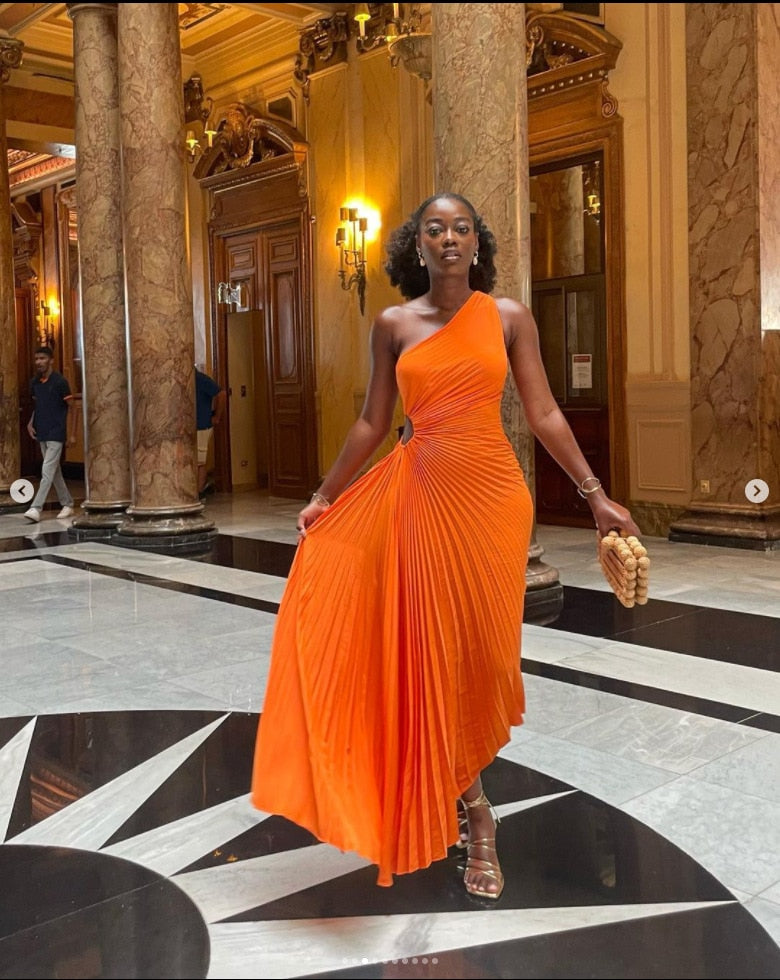 Women's Evening Gown Black One-Shoulder Crepe