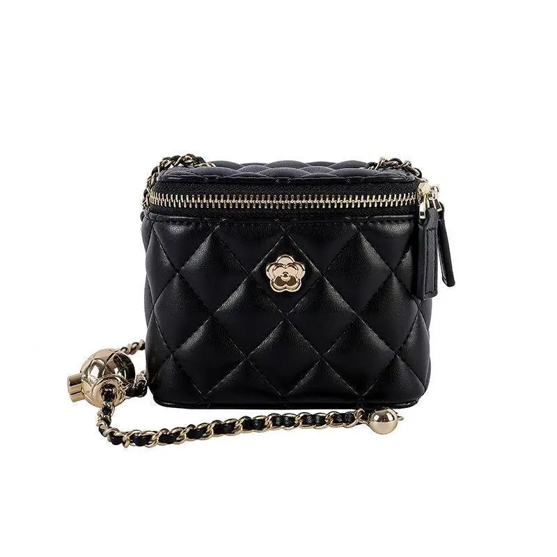 Women's Mini Black Shoulder Bag Small Faux Leather with Chain Detail
