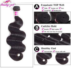 Funky Girl Body Wave Bundles Human Hair 30 32 Inch Virgin Remy Wig Double Weft 100% Brazilian Human Hair Extensions for Women