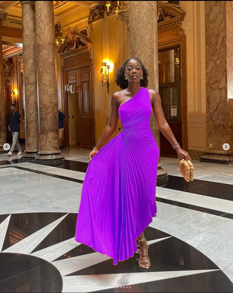 Women's Evening Gown Black One-Shoulder Crepe