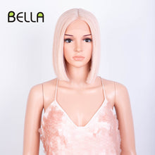 Load image into Gallery viewer, Bella Bob Wig Synthetic Lace Wig Short Blonde Bob Pink 613 Red Lemon Lace Short Hair 10-13 Inch Wigs For Women Lolita Cosplay

