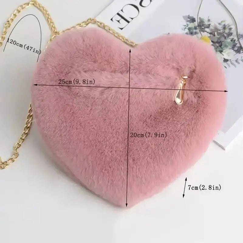 Women's Crossbody Bag Pink One Size Plush Heart-Shaped Fashion Accessory