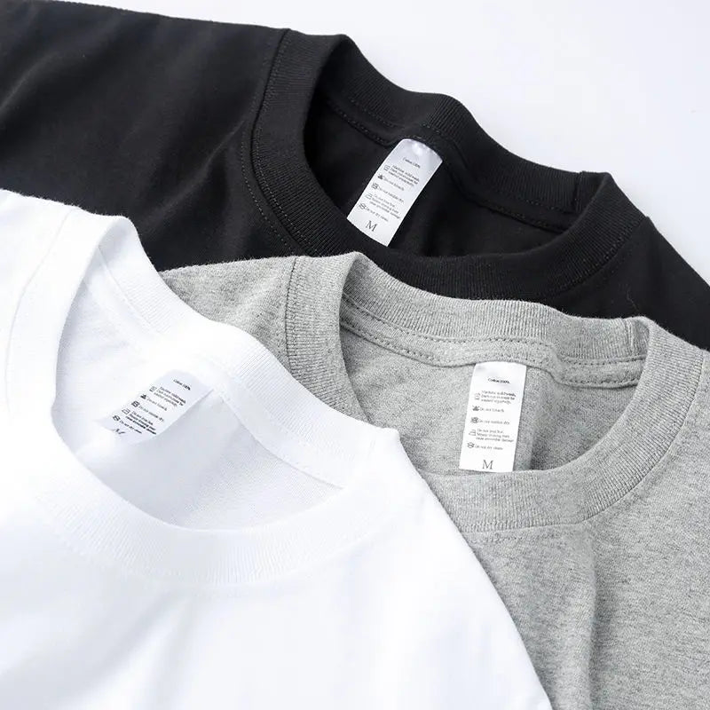 2pcs Solid Color T-shirt 100% Cotton Men Women White O-Neck Loose Short-sleeved Basic Models All-match T-shirt Couple Tops Black