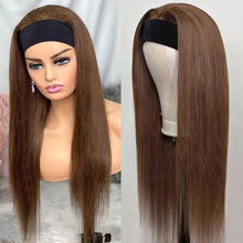 Load image into Gallery viewer, #4 Chocolate Brown Straight Headband Human Hair Wigs Fro Black Women Full Machine Made Scarf Glueless Wig Peruvian Hair 180%
