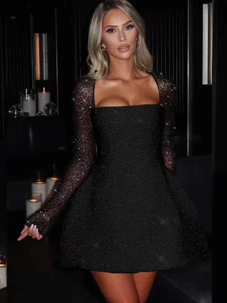 Women's Cocktail Dress Black Sequin Bodycon