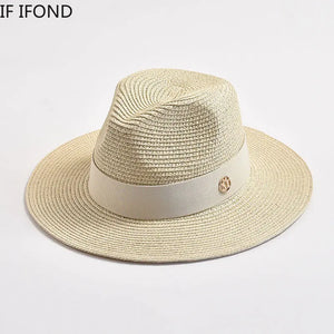 New Summer Straw Hats for Women Men Panama Travel Beach Sun Hat Ribbon Decoration Elegant Luxury Jazz Hat