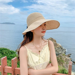 Summer Women Empty Sun Hat Breathable Hollow Foldable Big Brim Sun-proof Visor Cap Straw Hat Outdoor Travel UV Beach Cap