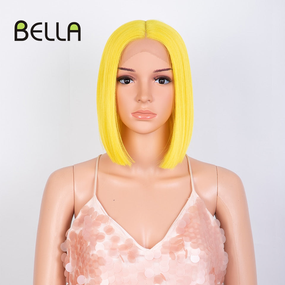 Bella Bob Wig Synthetic Lace Wig Short Blonde Bob Pink 613 Red Lemon Lace Short Hair 10-13 Inch Wigs For Women Lolita Cosplay