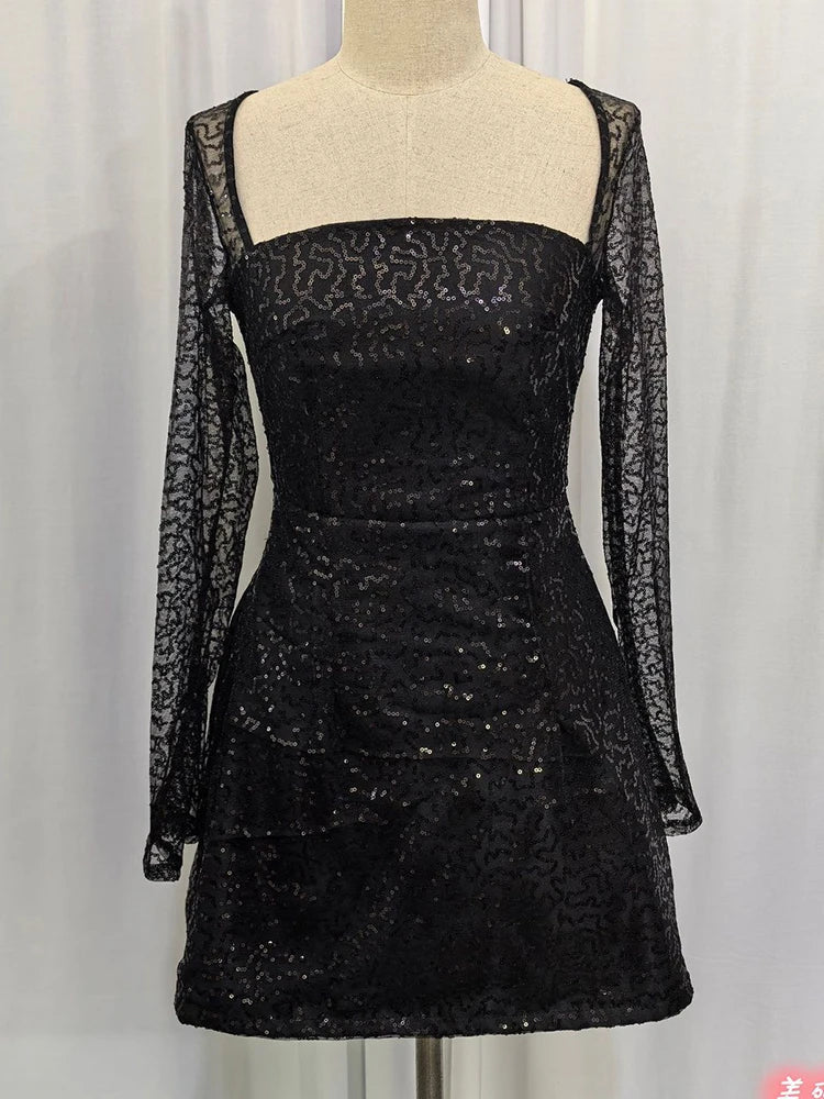 Women's Cocktail Dress Black Sequin Bodycon