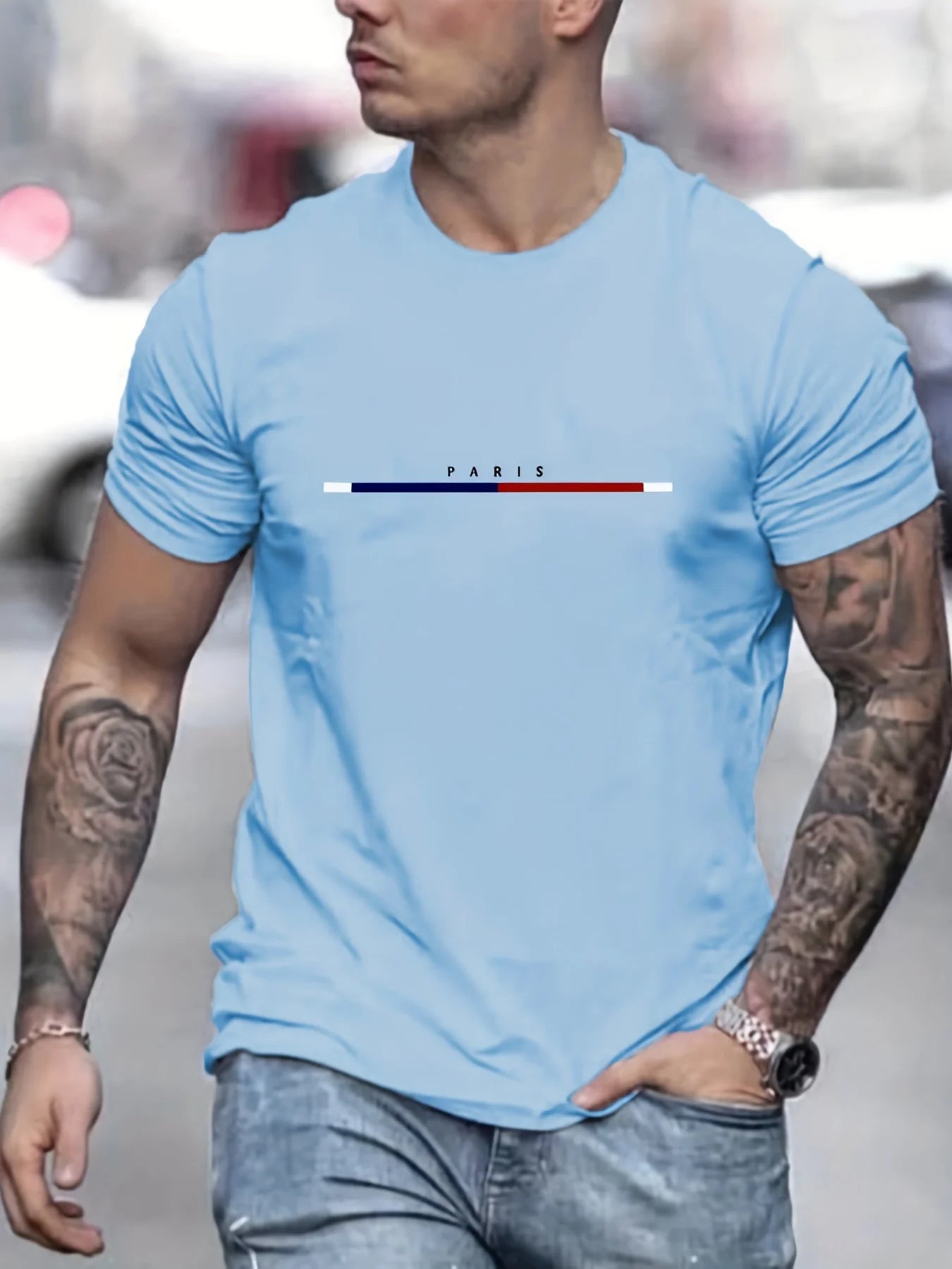 Men's 100 Cotton Paris Short Sleeve T-shirt Top Loose Tshirt