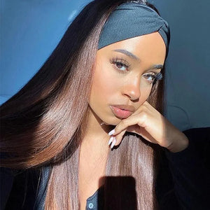 #4 Chocolate Brown Straight Headband Human Hair Wigs Fro Black Women Full Machine Made Scarf Glueless Wig Peruvian Hair 180%