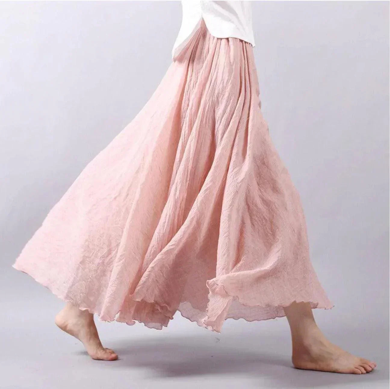 Women’s Flowy Lightweight Pleated Waist Boho Casual Maxi Dress Skirt