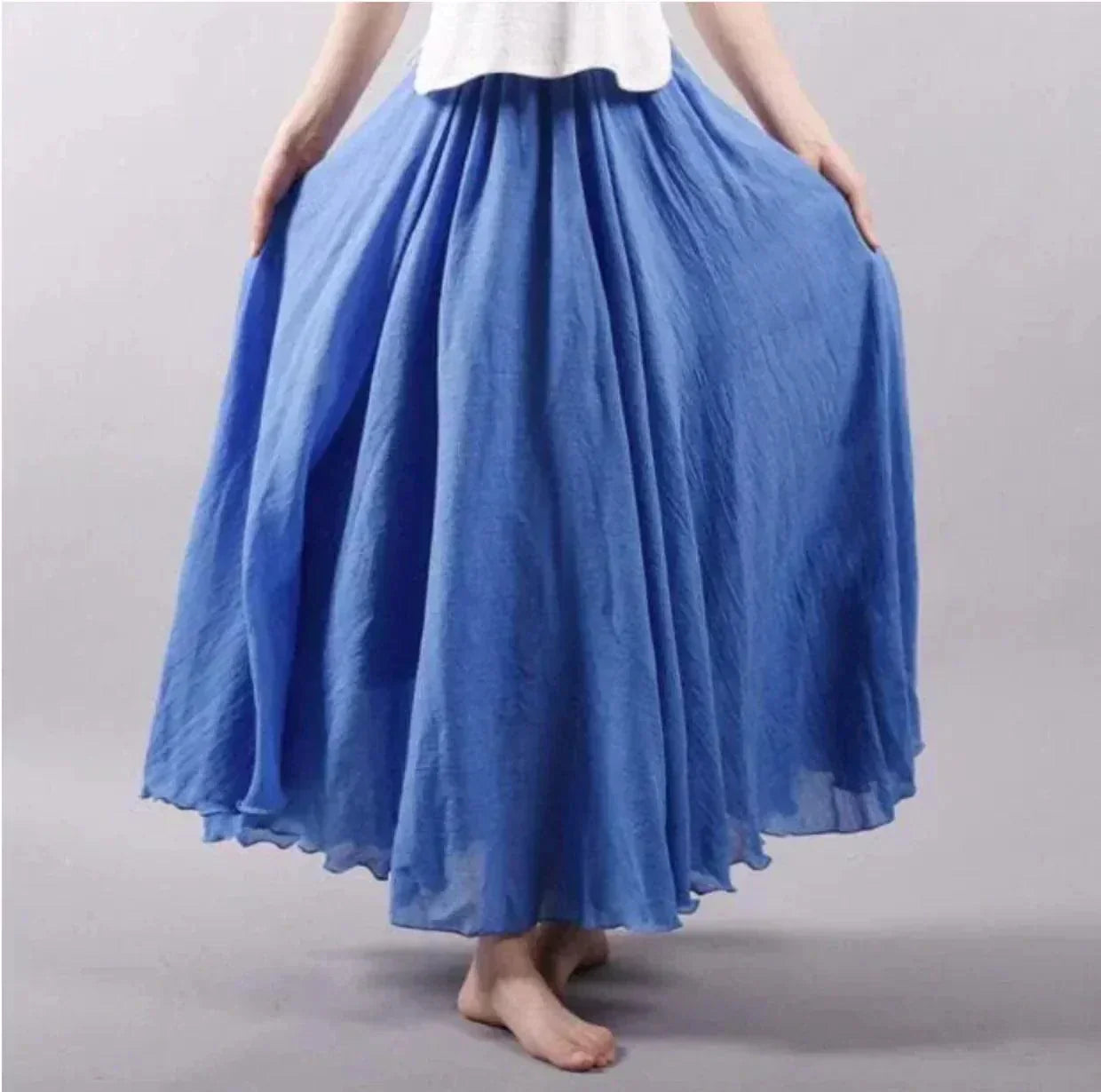 Women’s Flowy Lightweight Pleated Waist Boho Casual Maxi Dress Skirt