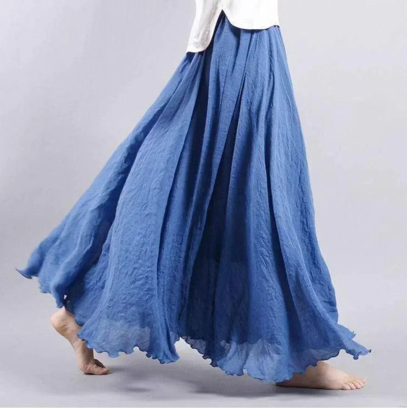 Women’s Flowy Lightweight Pleated Waist Boho Casual Maxi Dress Skirt