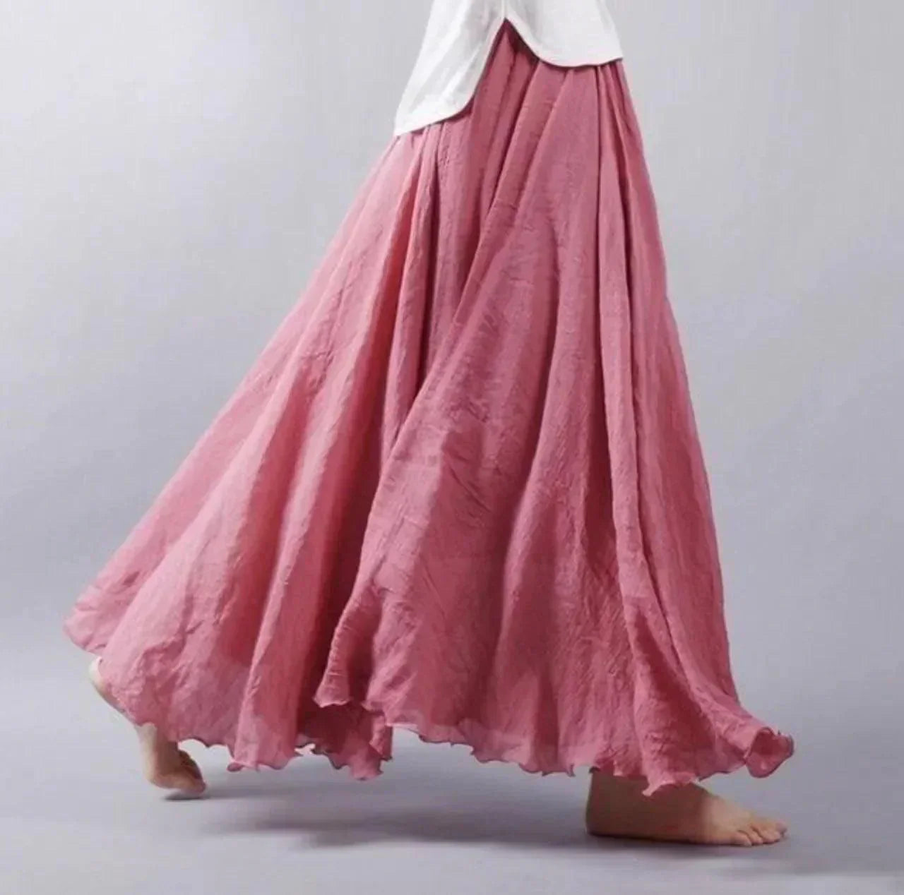 Women’s Flowy Lightweight Pleated Waist Boho Casual Maxi Dress Skirt