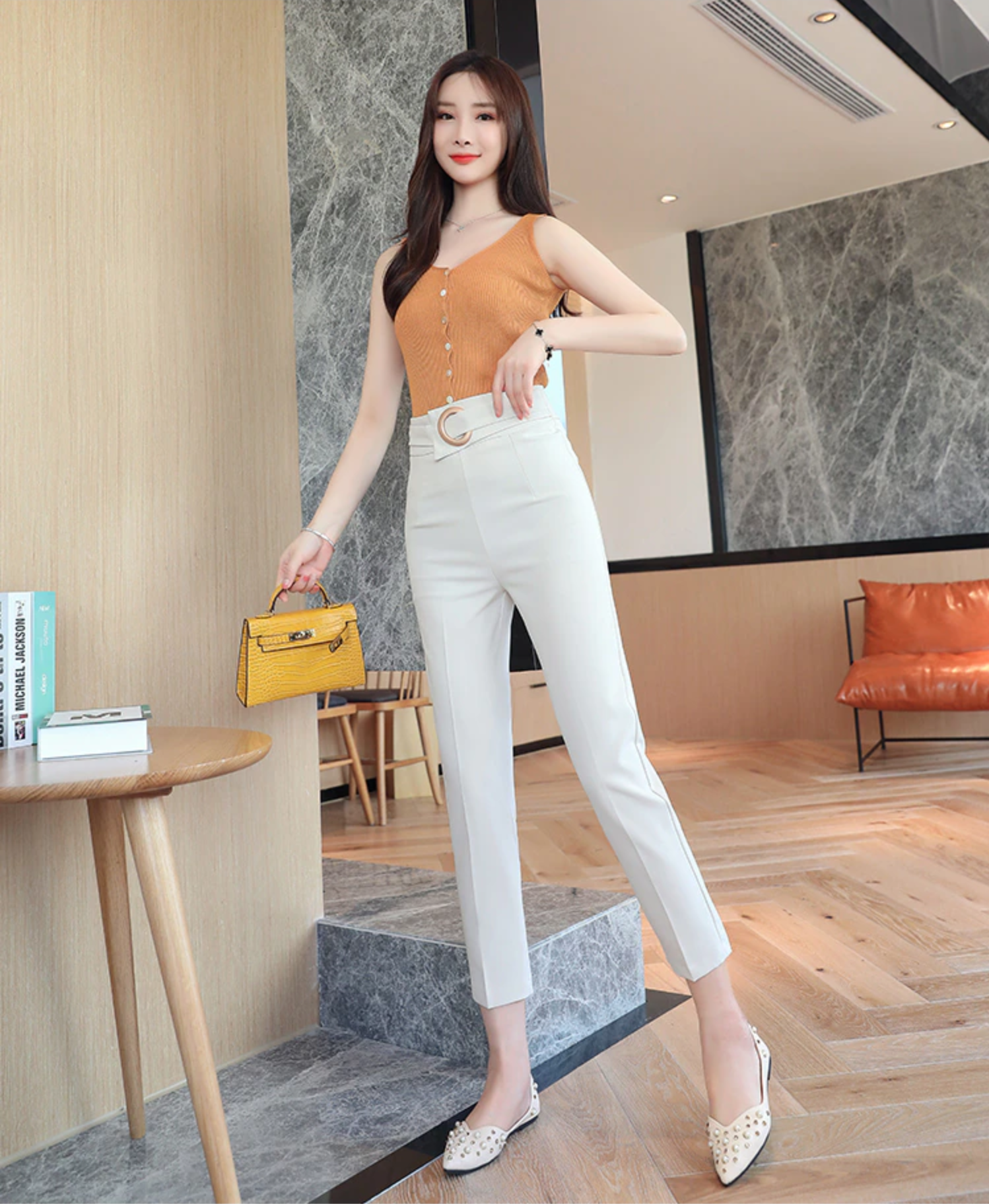 Belted Ankle Office Pants