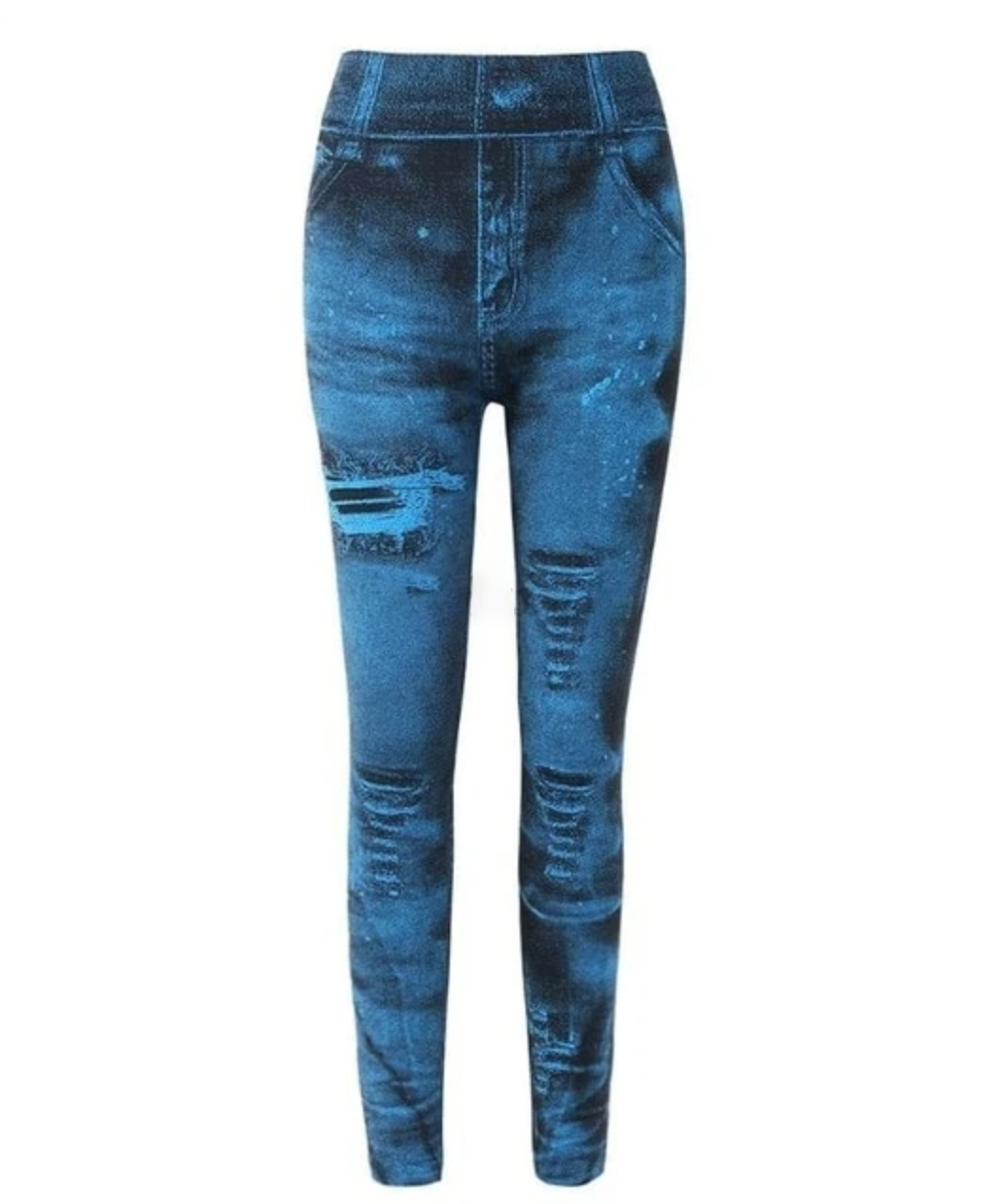 Distressed Denim Elastic Pants