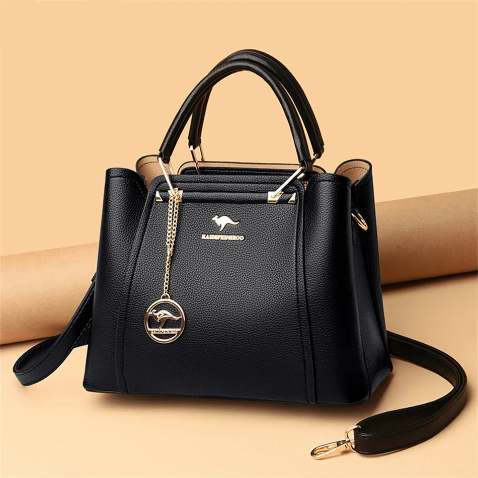 Women's Crossbody Bag Black Large Leather Stylish Handbag