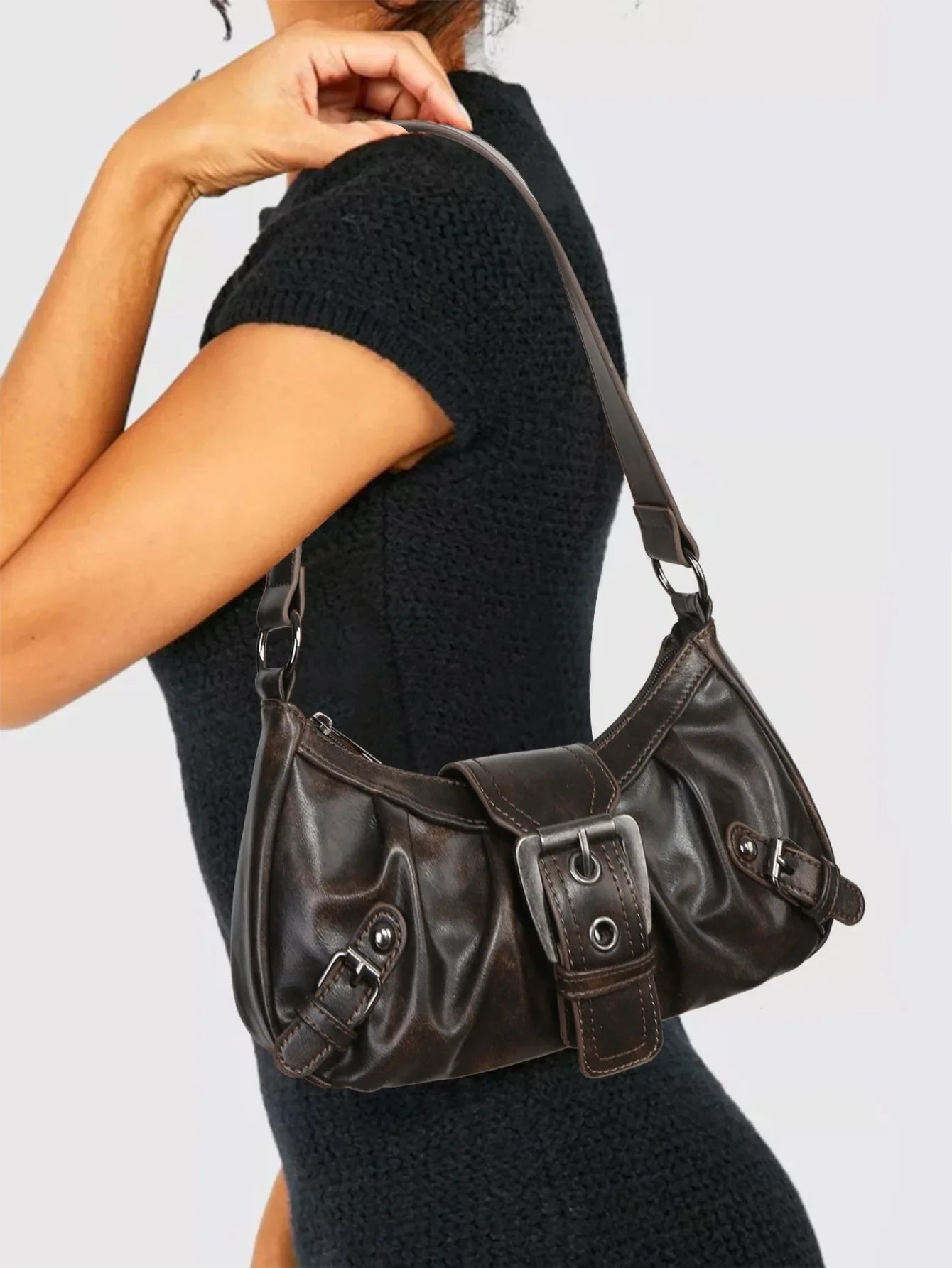 Women's Shoulder Bag Brown One Size Leather Retro Style