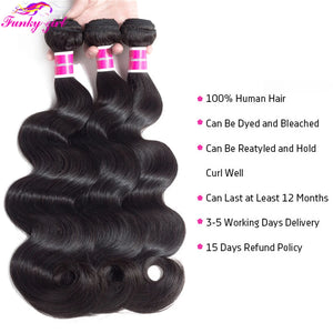 Funky Girl Body Wave Bundles Human Hair 30 32 Inch Virgin Remy Wig Double Weft 100% Brazilian Human Hair Extensions for Women