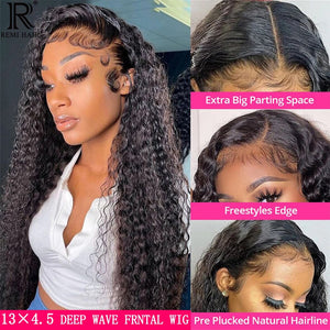 13x4.5 Hd Lace Frontal Wig Brazilian Human Hair Wig 34inch Straight Deep Wave Lace Frontal Wigs