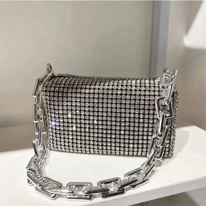 Women's Crossbody Bag Black Faux Rhinestone
