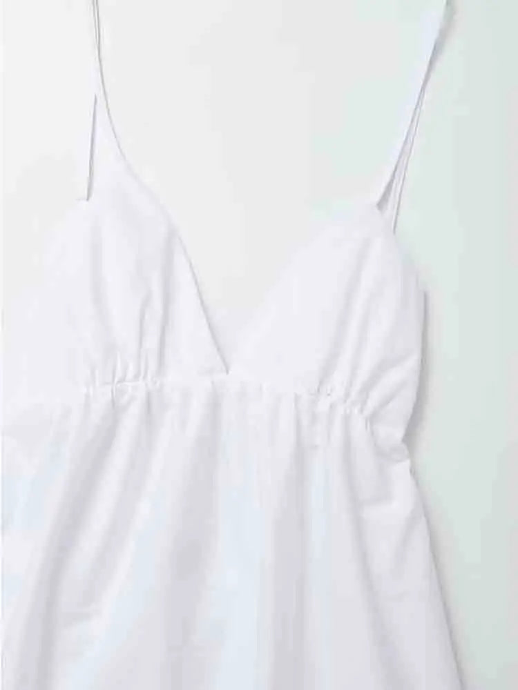 Women's Maxi Dress White Cotton Backless Spaghetti Strap