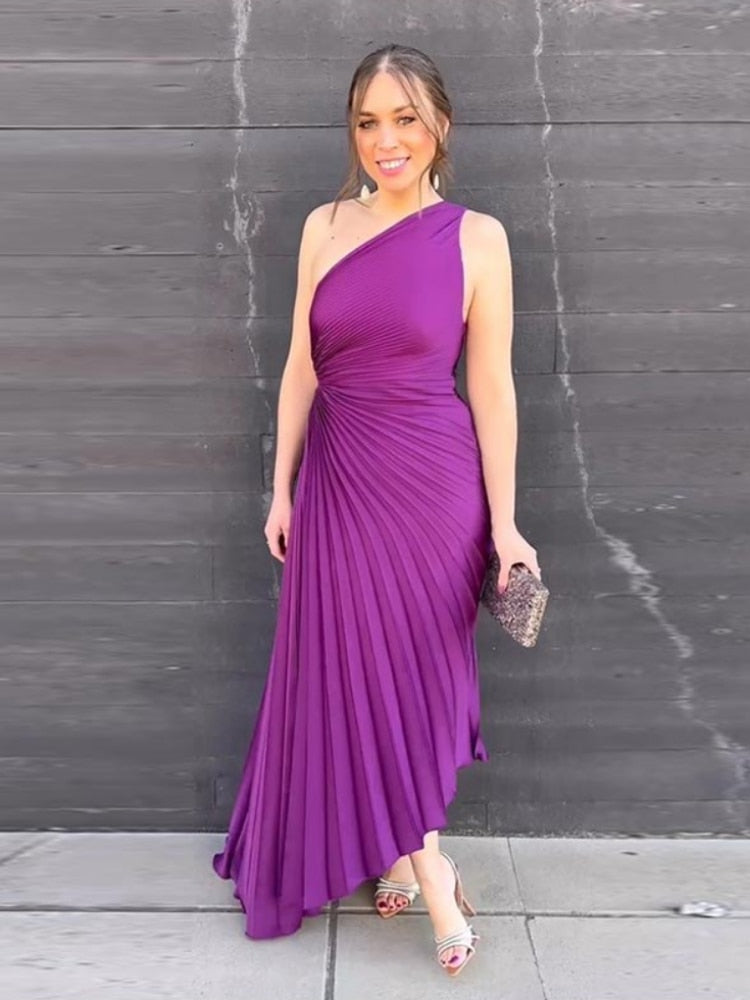 Women's Evening Gown Black One-Shoulder Crepe