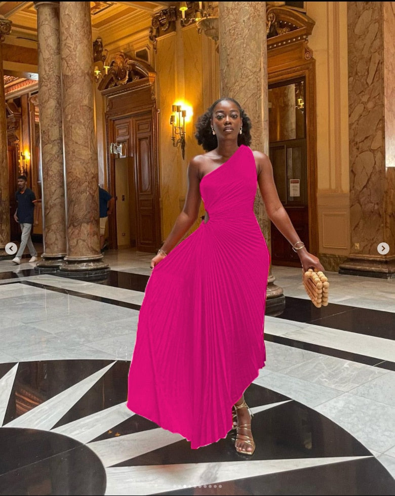 Women's Evening Gown Black One-Shoulder Crepe