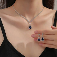Shimmering Blue Teardrop Diamond Necklace and Earrings Set – Elegant Jewelry Collection