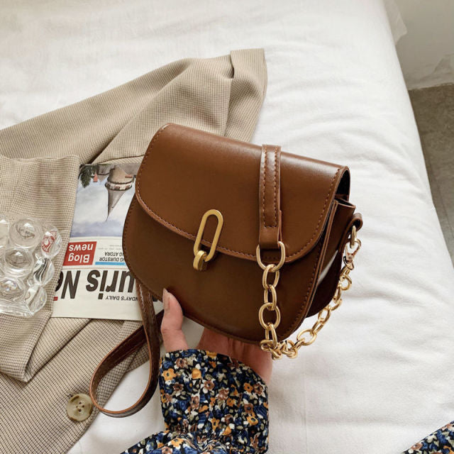 Leather & Chain Strap Saddle Bag