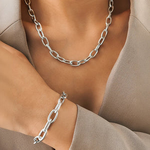 Simple Paperclip Necklace & Bracelet Set - Minimalist Gold and Silver Jewelry for Women