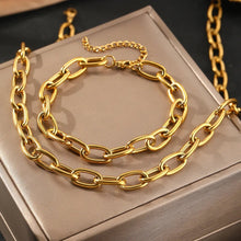 Load image into Gallery viewer, Simple Paperclip Necklace &amp; Bracelet Set - Minimalist Gold and Silver Jewelry for Women
