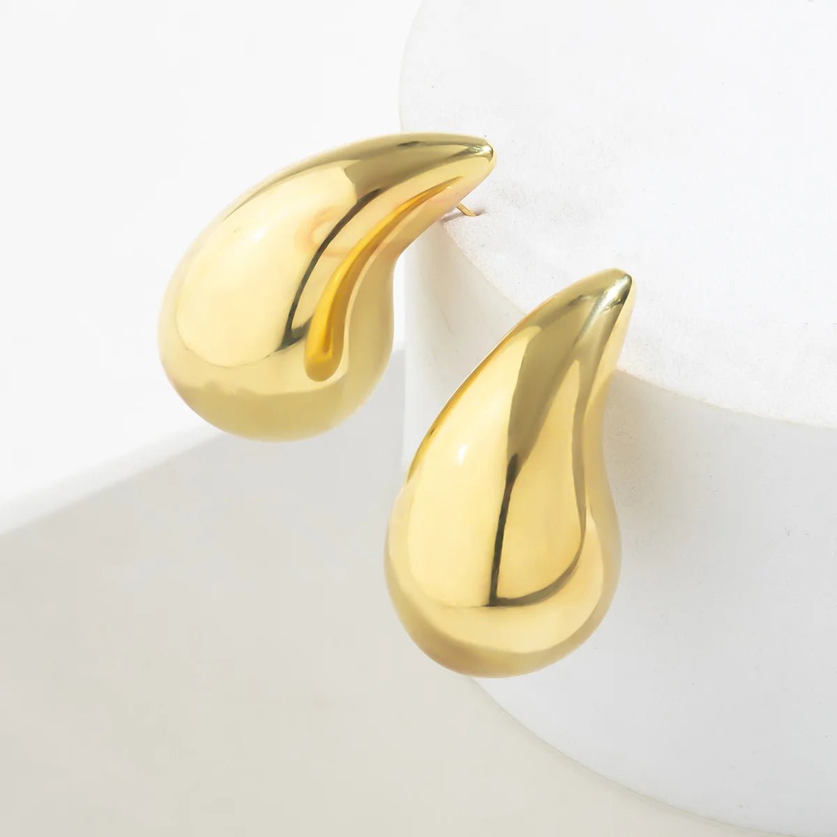 Statement Water Drop Earrings in Gold and Silver – Minimalist Stud Design