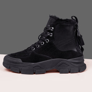 Genuine Leather Faux Fur Boots