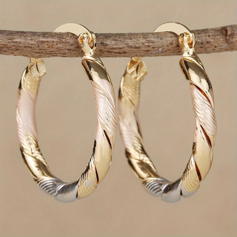Triple Contrast Wrap Hoop Earrings in Gold, Silver, and Rose Gold - Elegant Spiral Design for Women