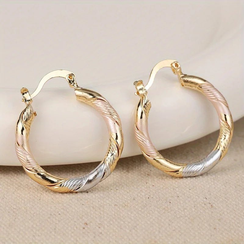 Triple Contrast Wrap Hoop Earrings in Gold, Silver, and Rose Gold - Elegant Spiral Design for Women