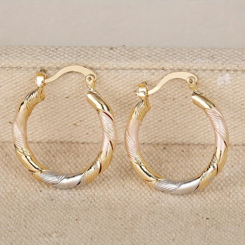 Triple Contrast Wrap Hoop Earrings in Gold, Silver, and Rose Gold - Elegant Spiral Design for Women