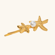Load image into Gallery viewer, Twin Starfish Freshwater Pearl French Pin – Hypoallergenic 18k Gold-Plated Hair Accessory

