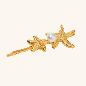 Twin Starfish Freshwater Pearl French Pin – Hypoallergenic 18k Gold-Plated Hair Accessory