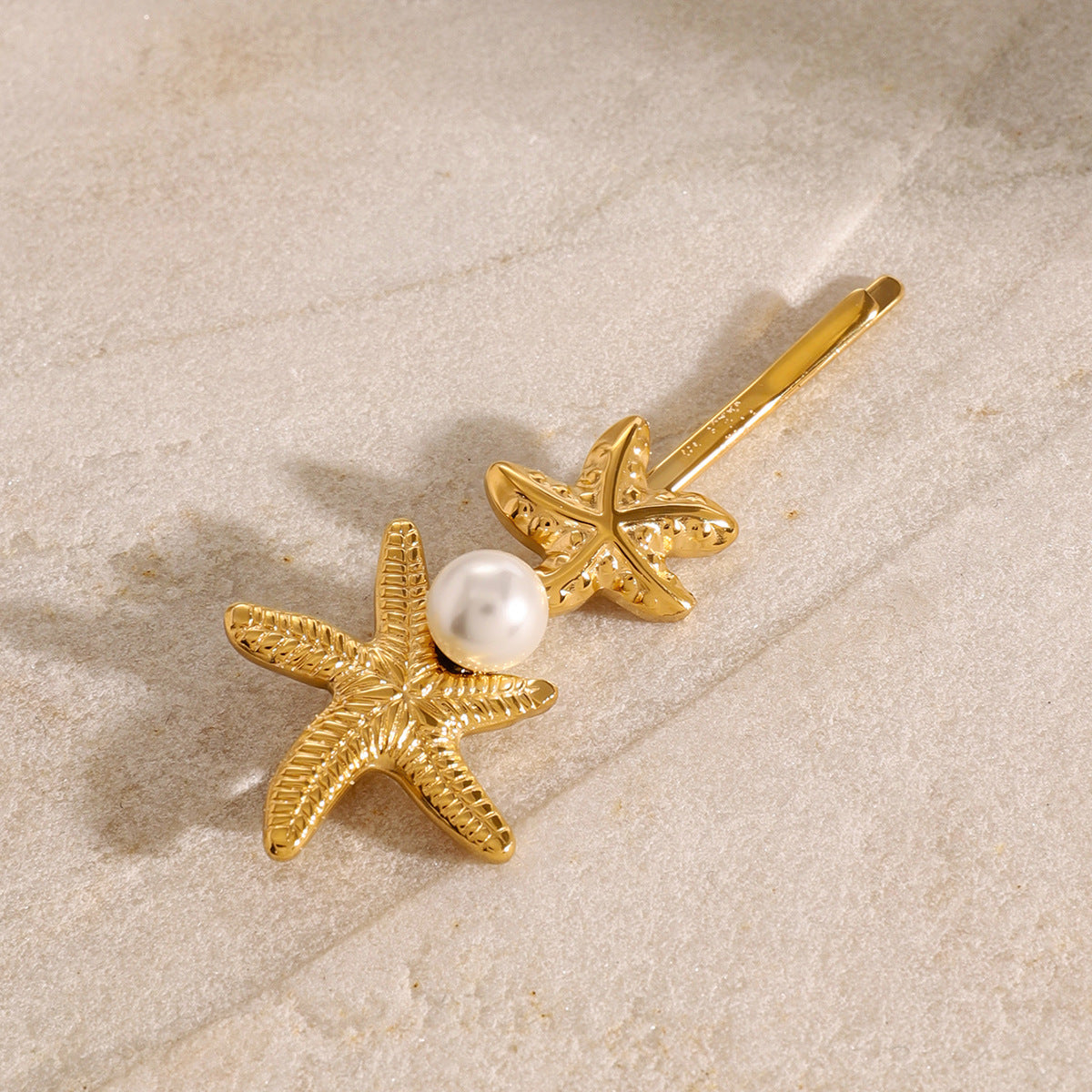 Twin Starfish Freshwater Pearl French Pin – Hypoallergenic 18k Gold-Plated Hair Accessory