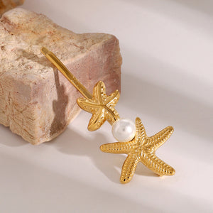 Twin Starfish Freshwater Pearl French Pin – Hypoallergenic 18k Gold-Plated Hair Accessory
